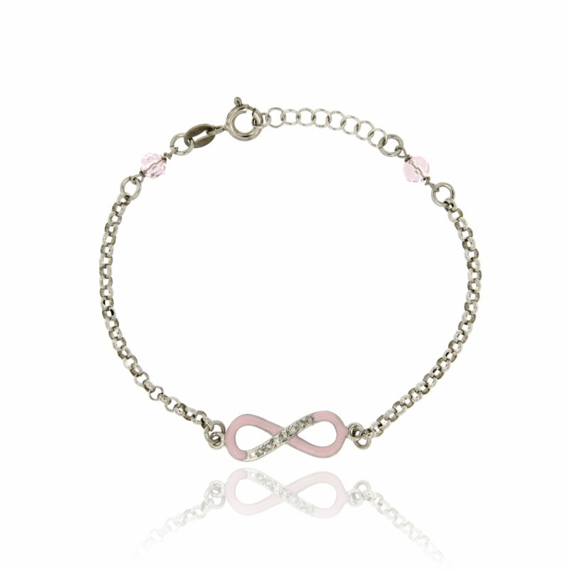 BRACCIALE ROLO' INFINITO IN ARGENTO RODIATO TIT 925‰ CM 18 CON SMALTO ZIRCONI E CRISTALLI
