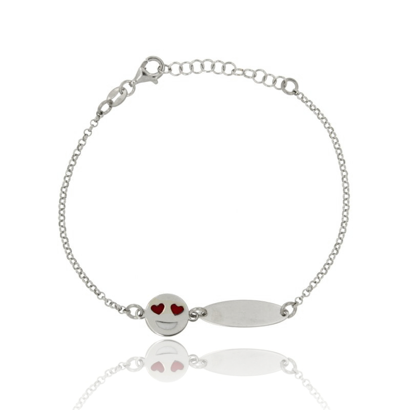 BRACCIALE ROLO' CON TARGA E EMOTICONS AMORE IN ARGENTO RODIATO TIT 925‰ CM 18