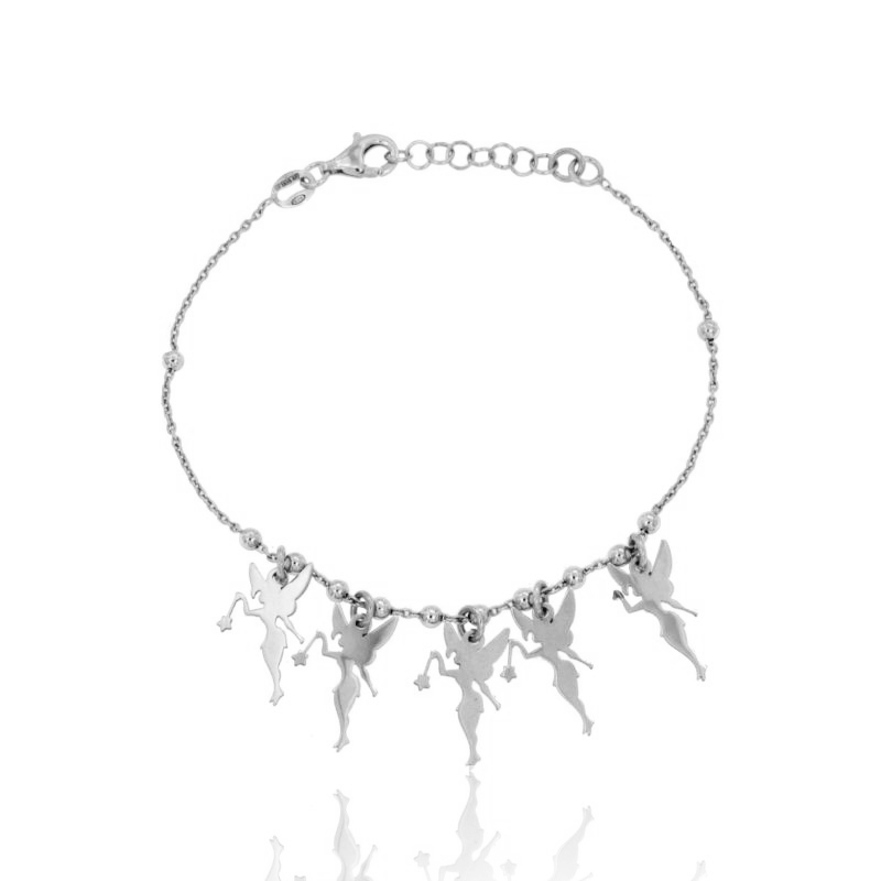 BRACCIALE FORZATINA E SFERE CON FATINE PENDENTI MM 16X8 IN ARGENTO RODIATO TIT 925‰