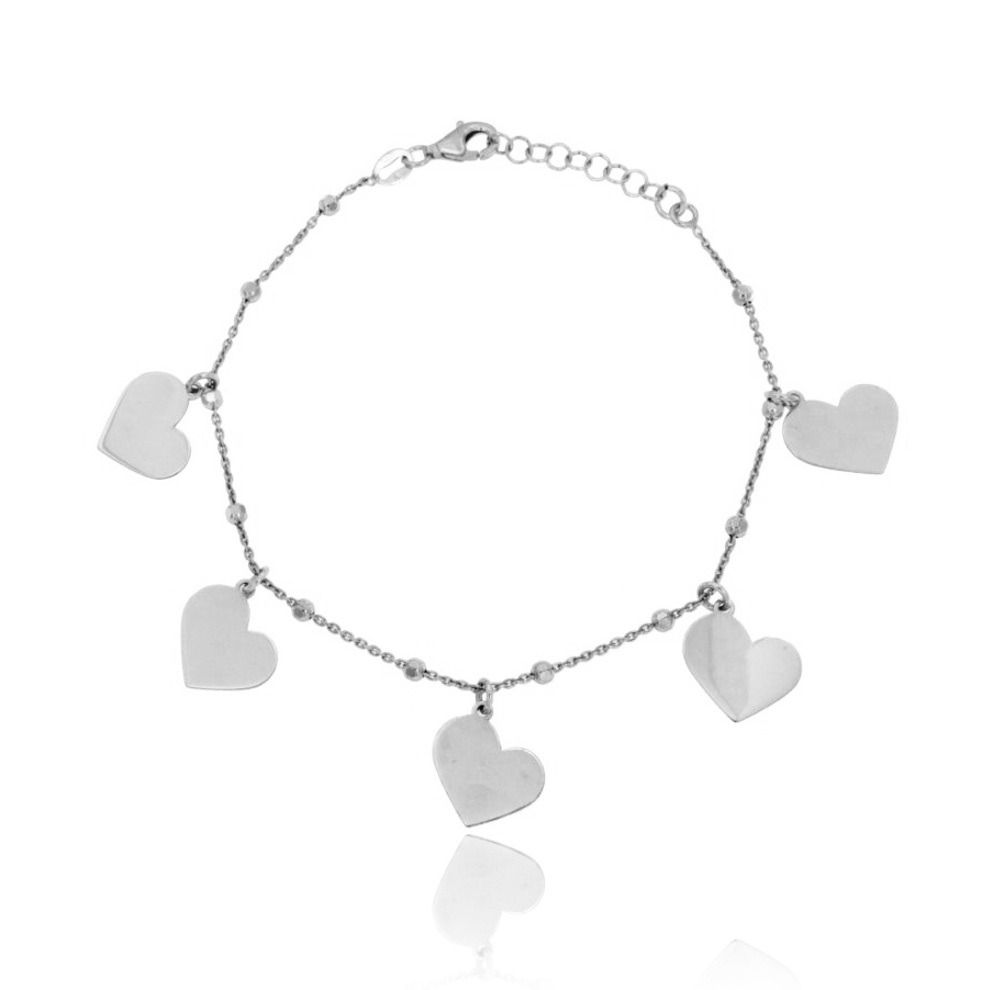 BRACCIALE FORZATINA E SFERE CON CUORI PENDENTI MM 12X13 IN ARGENTO RODIATO TIT 925‰