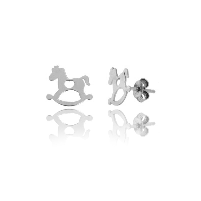 ORECCHINI CAVALLO A DONDOLO A LOBO MM 11X12 IN ARGENTO RODIATO TIT 925‰