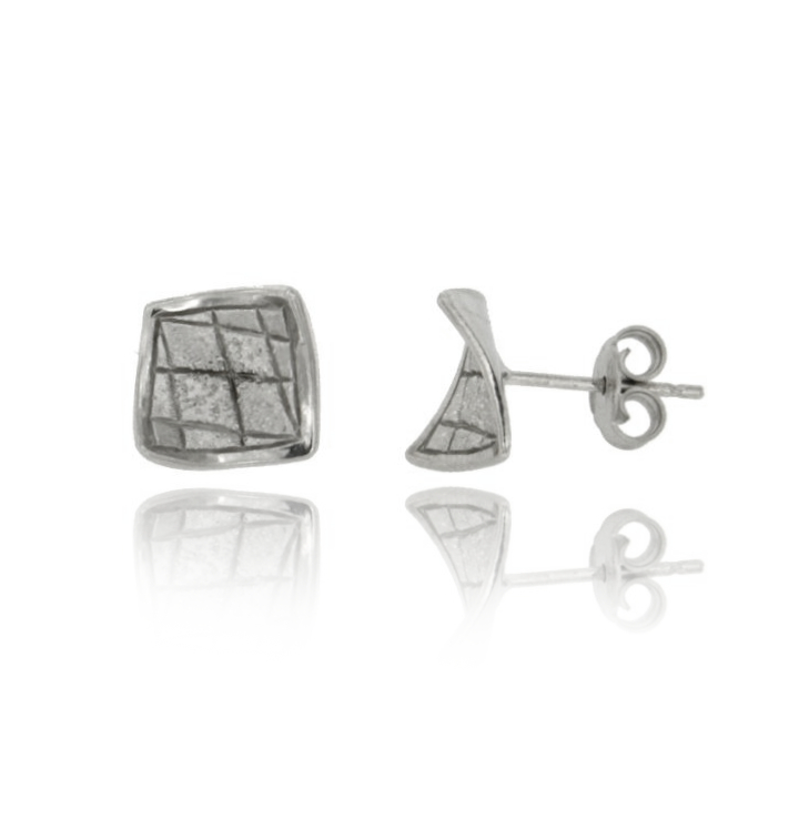 ORECCHINI ROMBO MM 10X10 IN ARGENTO RODIATO DIAMANTATO TIT 925‰