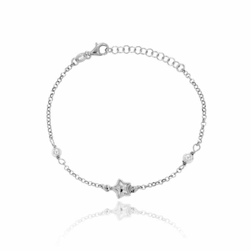 BRACCIALE ROLO' CM 17-19 CON PERLE MM 4 E STELLINA CENTRALE MM 8 IN ARGENTO RODIATO TIT 925‰