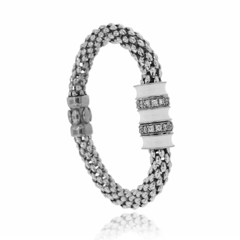 BRACCIALE POP CORN MM 7 IN ARGENTO RODIATO TIT 925‰ CM 19 CON RONDELLE SMALTATE E ZIRCONATE CON CHIUSURA A CALAMITA