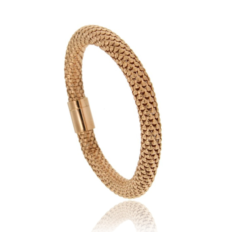 BRACCIALE ELASTICO POP CORN MM 8 IN ARGENTO PLACCATO ORO ROSA TIT 925‰ CON CHIUSURA A CALAMITA