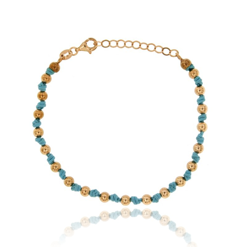 BRACCIALE CON SFERE E SETA CERATA IN ARGENTO TIT 925