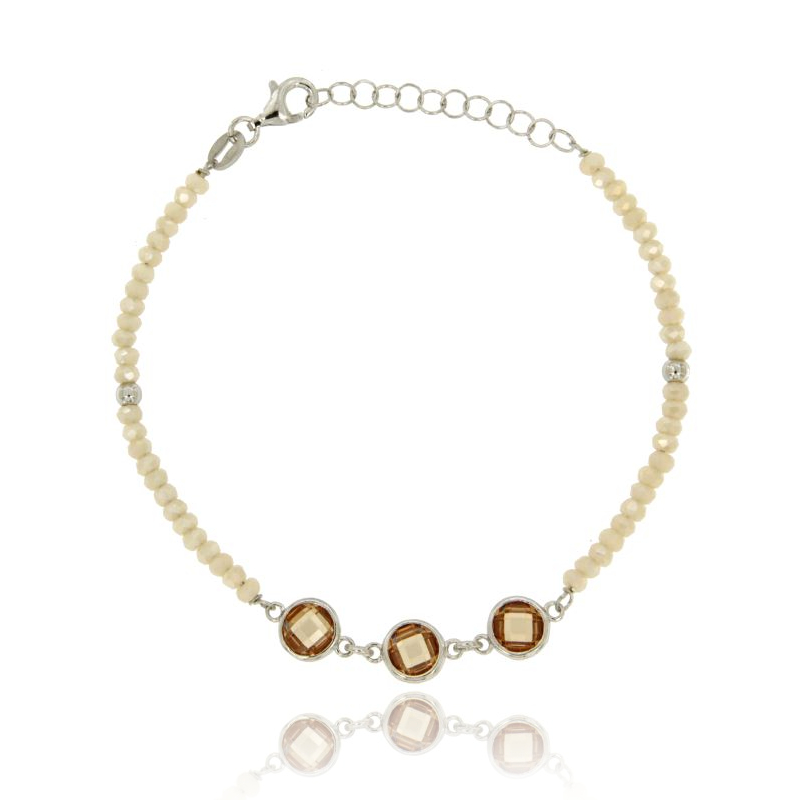 BRACCIALE PIETRE IDROTERMALI E CRISTALLI IN ARGENTO RODIATO TIT 925‰ CM 18