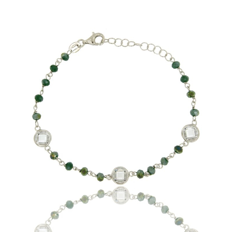 BRACCIALE PIETRE IDROTERMALI E CRISTALLI IN ARGENTO RODIATO TIT 925‰ CM 18