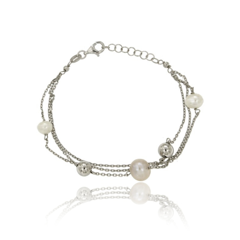 BRACCIALE FORZATINA CON PERLE E SFERE IN ARGENTO RODIATO TIT 925‰ CM 18