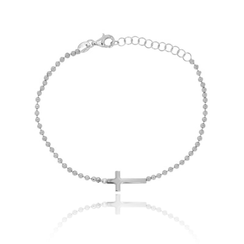 BRACCIALE PALLINA CON CROCE CENTRALE IN ARGENTO RODIATO TIT 925‰ CM 18
