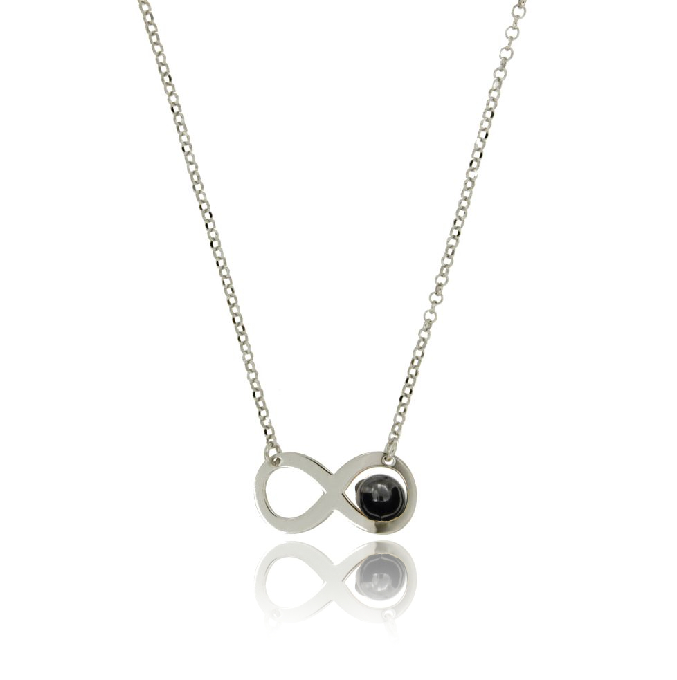 COLLANA INFINITO MM 14X23 CM 40-45 IN ARGENTO TIT 925‰ CON SFERA PLACCATA RUTENIO MM 8
