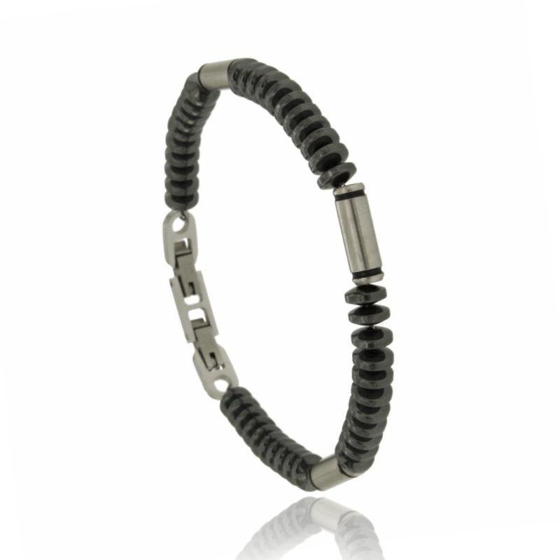 BRACCIALE IN ACCIAIO CON RONDELLE IN EMATITE