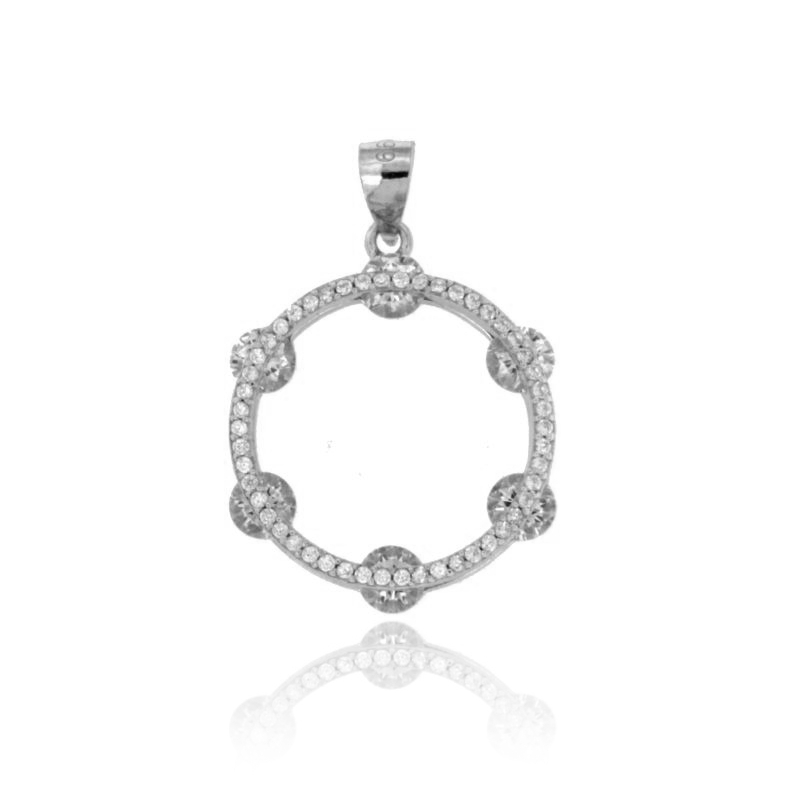 CIONDOLO TAMBURELLO MM 24X20 IN ARGENTO RODIATO TIT 925 E ZIRCONI
