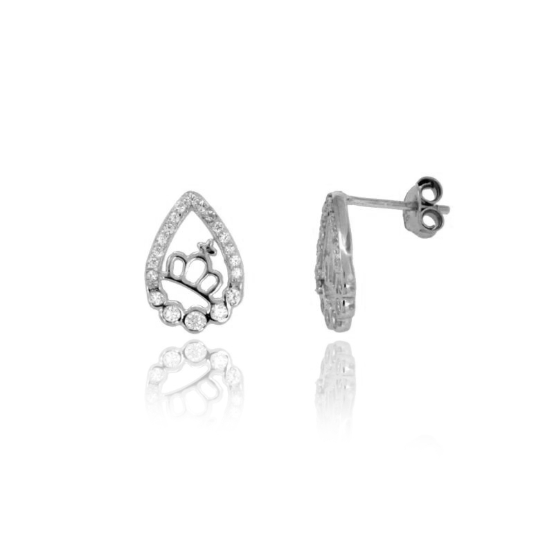 ORECCHINI A LOBO GOCCIA CON CORONA MM 13X9 IN ARGENTO RODIATO TIT 925‰ E ZIRCONI