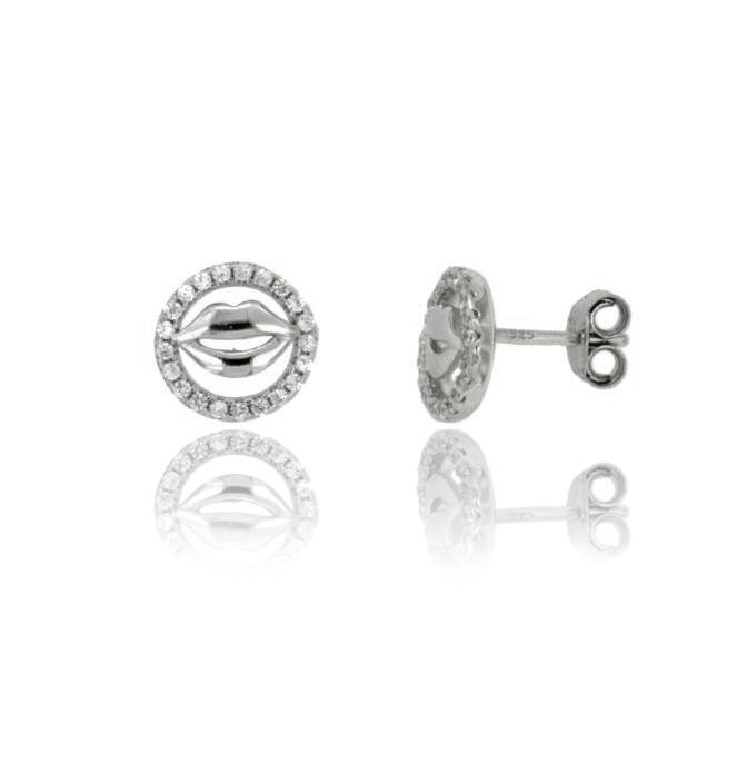 ORECCHINI A LOBO BOCCA NEL CERCHIO MM 9 IN ARGENTO RODIATO TIT 925‰ E ZIRCONI