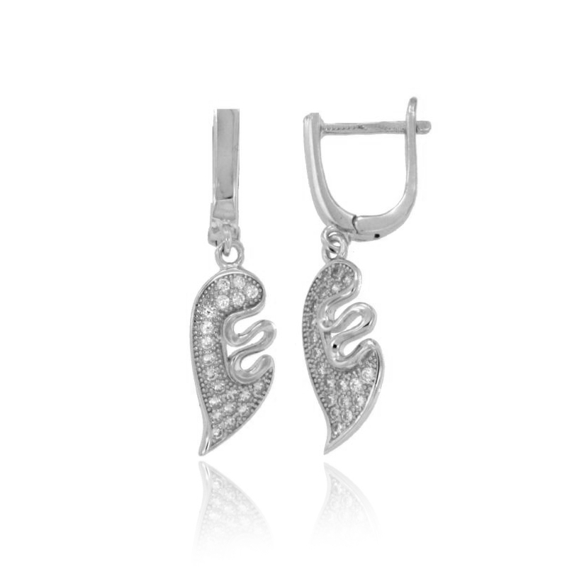 ORECCHINI MEZZO CUORE CON ATTACCO ALLA NAPOLETANA MM 30X9 IN ARGENTO RODIATO TIT 925‰ E ZIRCONI