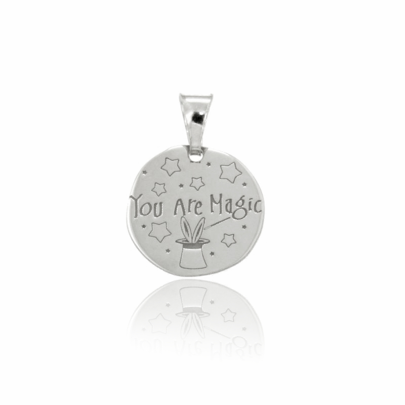 CIONDOLO TONDO MM 17 YOU ARE MAGIC IN ARGENTO RODIATO TIT 925