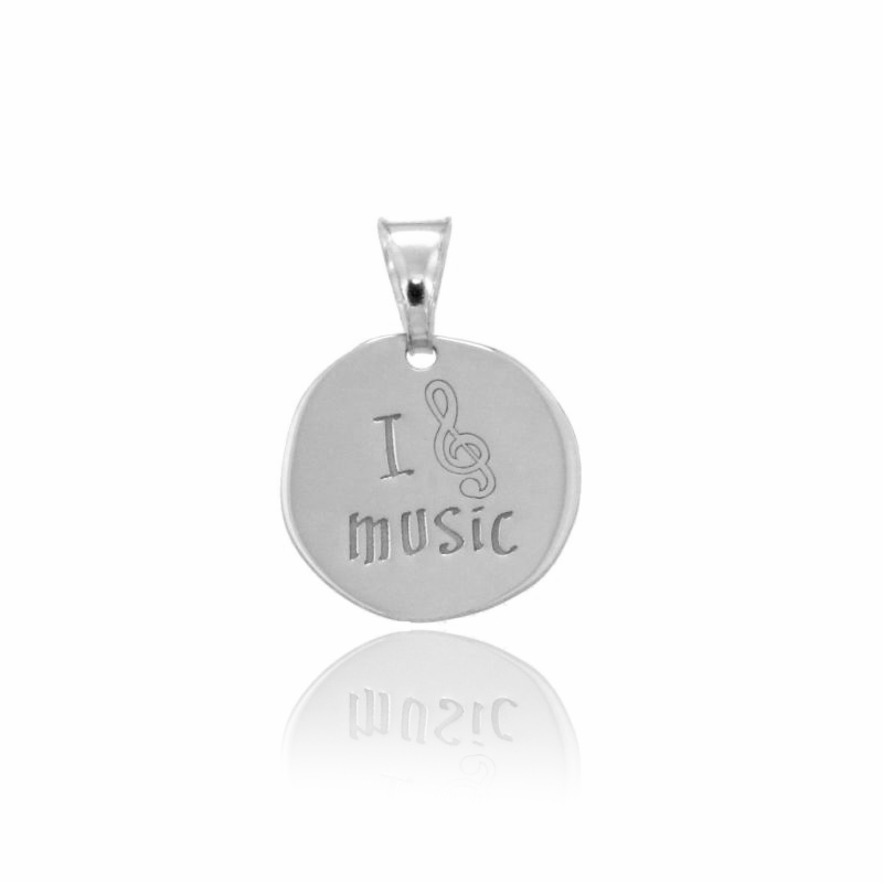 CIONDOLO TONDO MM 17 I MUSIC IN ARGENTO RODIATO TIT 925