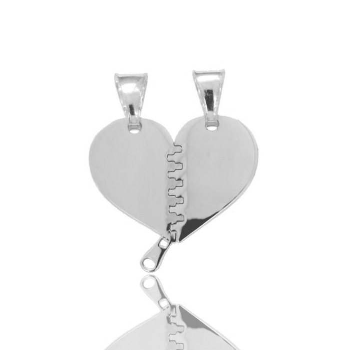 CIONDOLO CUORE DIVISIBILE MM 21X22 CON SIMBOLO IN ARGENTO RODIATO TIT 925