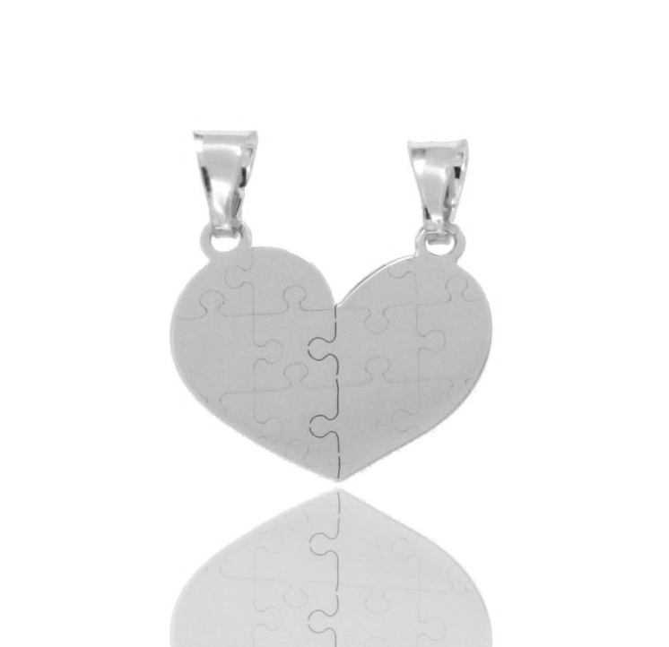CIONDOLO CUORE DIVISIBILE MM 21X22 CON SIMBOLO IN ARGENTO RODIATO TIT 925