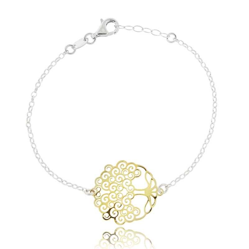 BRACCIALE FORZATINA CON ALBERO DELLA VITA CENTRALE IN ARGENTO RODIATO E DORATO TIT 925‰ CM 18