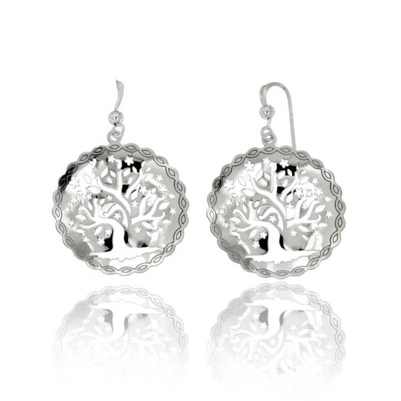 ORECCHINI CON ALBERO DELLA VITA PENDENTE IN ARGENTO RODIATO TIT 925‰