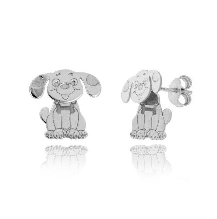 ORECCHINI CON CAGNOLINO MOVIBILE IN ARGENTO RODIATO TIT 925‰