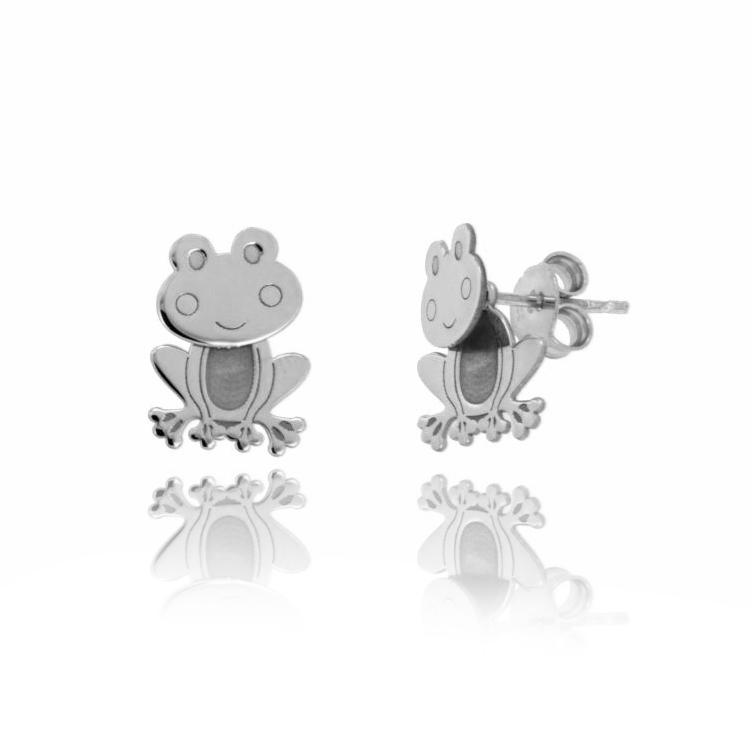 ORECCHINI CON RANA MOVIBILE IN ARGENTO RODIATO TIT 925‰