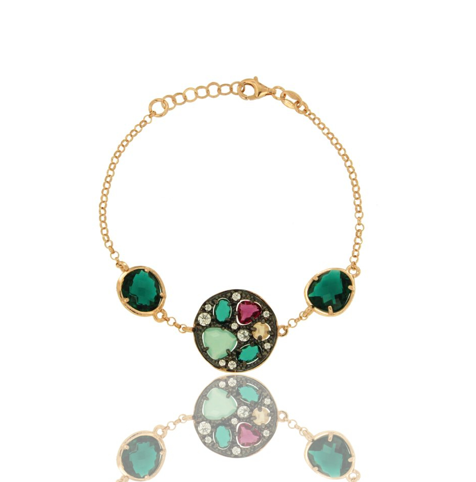 BRACCIALE ROLO' CON SASSI E TONDO MM 20 CON PIETRE IDROTERMALI E ZIRCONI IN ARGENTO TIT 925‰ CM 17-20