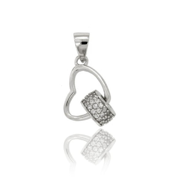 CIONDOLO CONTORNO CUORE MM 14X11 IN ARGENTO RODIATO TIT 925‰ E ZIRCONI