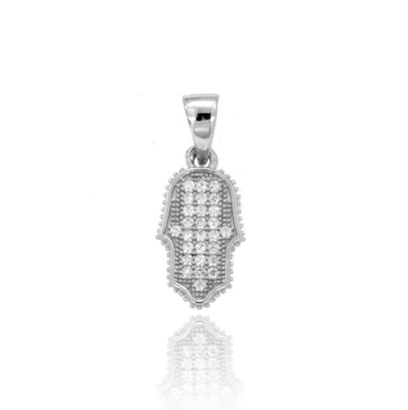 CIONDOLO MANO FATIMA MM 15X8 IN ARGENTO RODIATO TIT 925‰ E ZIRCONI