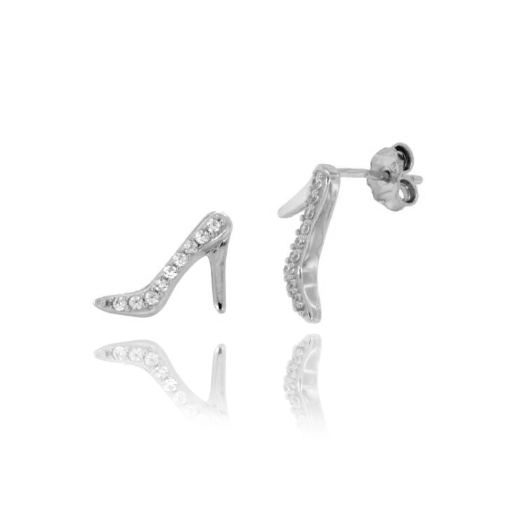 ORECCHINI A LOBO SCARPA COL TACCO MM 12X8 IN ARGENTO RODIATO TIT 925‰ E ZIRCONI