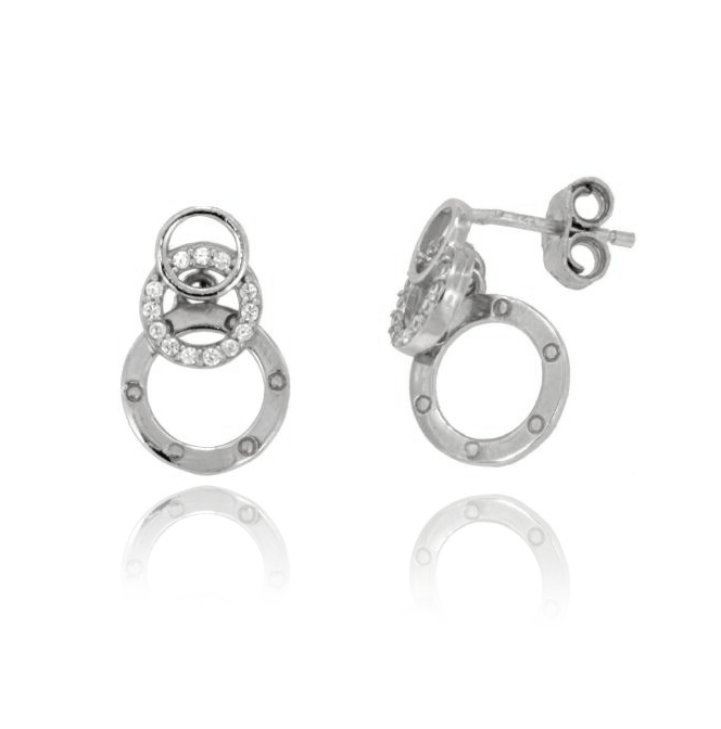 ORECCHINI PENDENTI MM 24X7 IN ARGENTO RODIATO TIT 925‰ E ZIRCONI