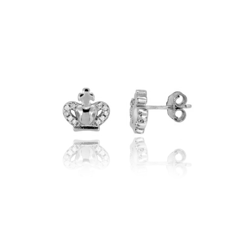 ORECCHINI A LOBO CORONA MM 8X9 IN ARGENTO RODIATO TIT 925‰ E ZIRCONI