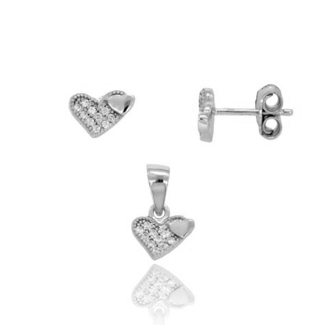 ORECCHINI E CIONDOLO CUORE IN ARGENTO RODIATO TIT 925‰ E ZIRCONI