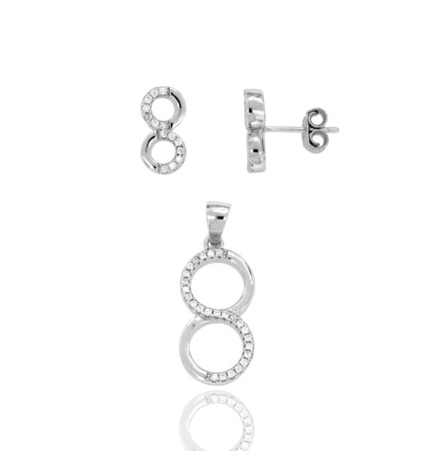 ORECCHINI E CIONDOLO INFINITO IN ARGENTO RODIATO TIT 925‰ E ZIRCONI