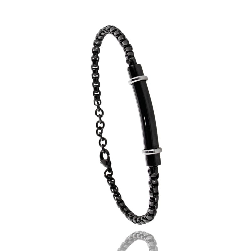 BRACCIALE MAGLIA COREANA CON TARGA CENTRALE IN ACCIAIO BICOLORE