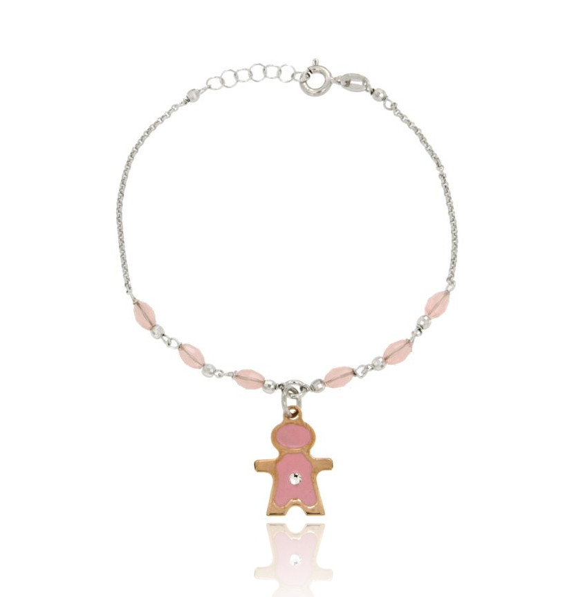 BRACCIALE CON PIETRE E BIMBO IN ARGENTO BICOLORE TIT 925 SMALTO E STRASS CM 18