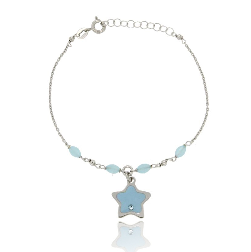 BRACCIALE CON PIETRE E STELLA IN ARGENTO RODIATO TIT 925 E SMALTO CM 18