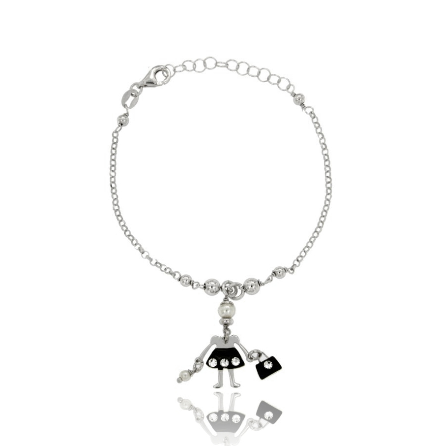 BRACCIALE ROLO' CON SIGNORINA SMALTATA IN ARGENTO RODIATO TIT 925 CM 18