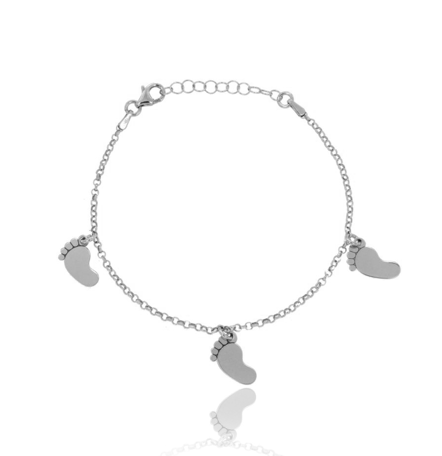 BRACCIALE ROLO' CON PIEDI PENDENTI IN ARGENTO RODIATO TIT 925 CM 18 ESTENSIBILE A 21