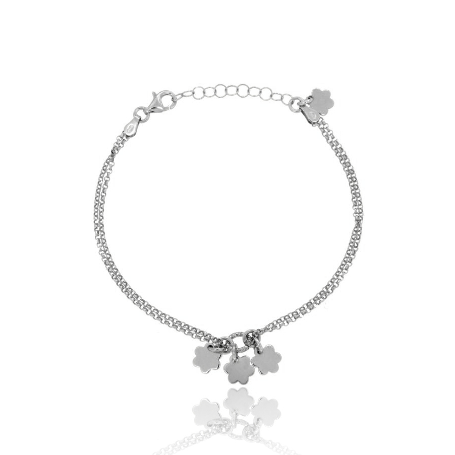 BRACCIALE ROLO' A 2 FILI CON FIORELLINI PENDENTI IN ARGENTO RODIATO TIT 925‰ CM 18