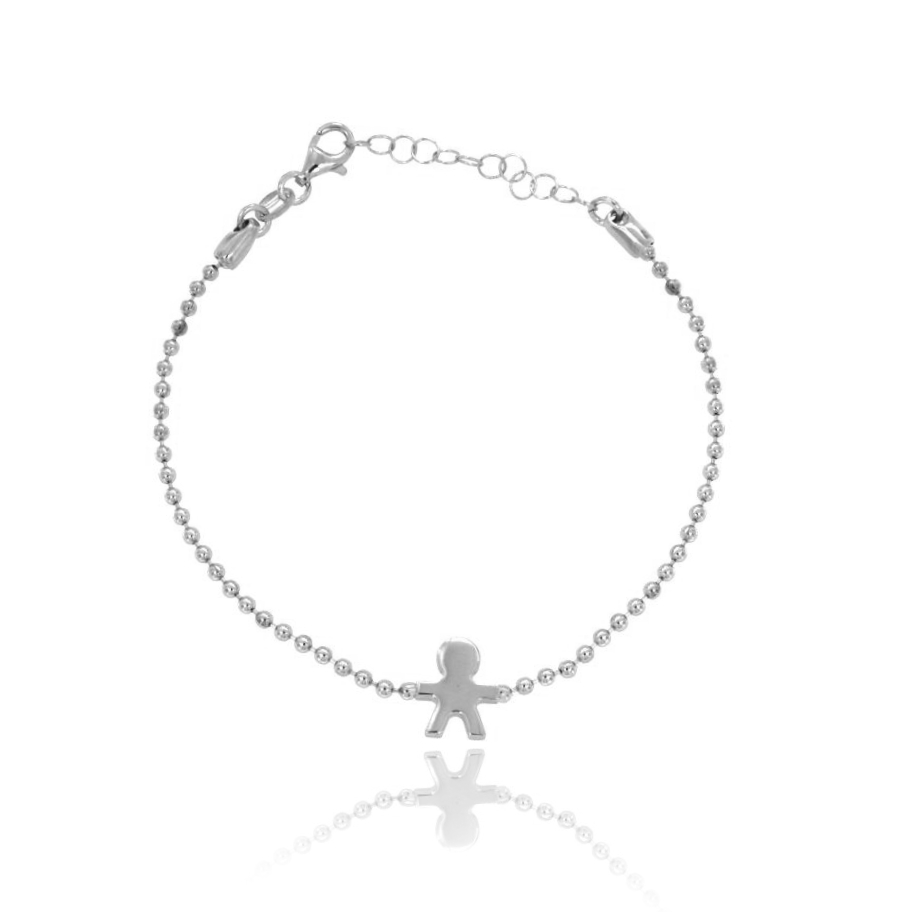 BRACCIALE CON CATENA A PALLINE MM 2 E BIMBO CENTRALE IN ARGENTO RODIATO TIT 925‰ CM 18-20