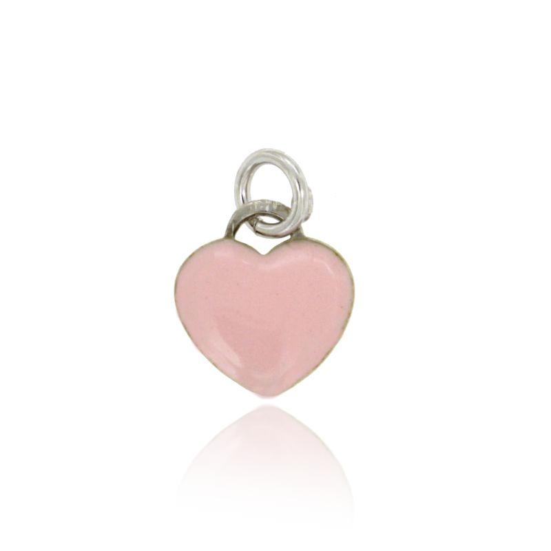 CIONDOLO CUORE PZ 2 MM 17X15 IN ARGENTO RODIATO TIT 925‰ E SMALTO ROSA