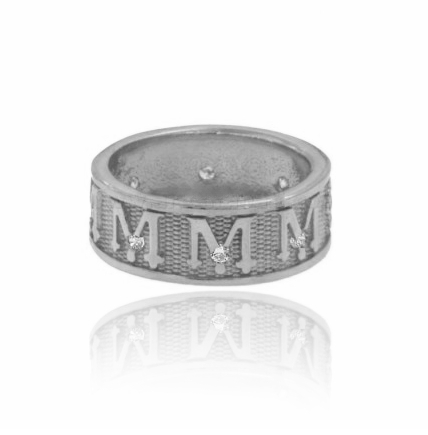 ANELLO SACRO A FASCIA MM 8 VERGINE MARIA IN ARGENTO TIT 925‰ E ZIRCONI