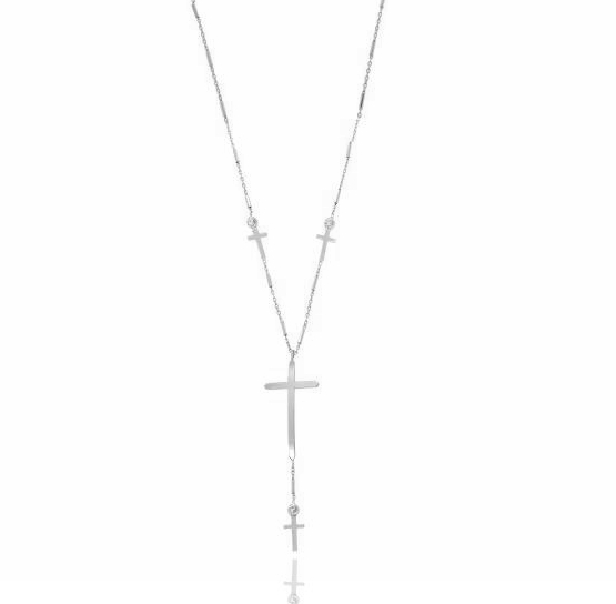 COLLANA A CRAVATTA FORZATINA CON CROCI IN ARGENTO RODIATO TIT 925‰ E ZIRCONI CM 45
