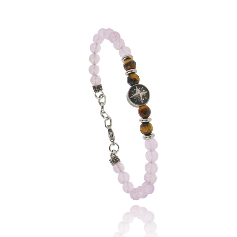 BRACCIALE CON ROSA DEI VENTI IN ACCIAIO BRUNITO E PIETRE DURE ASSORTITE E CM 21
