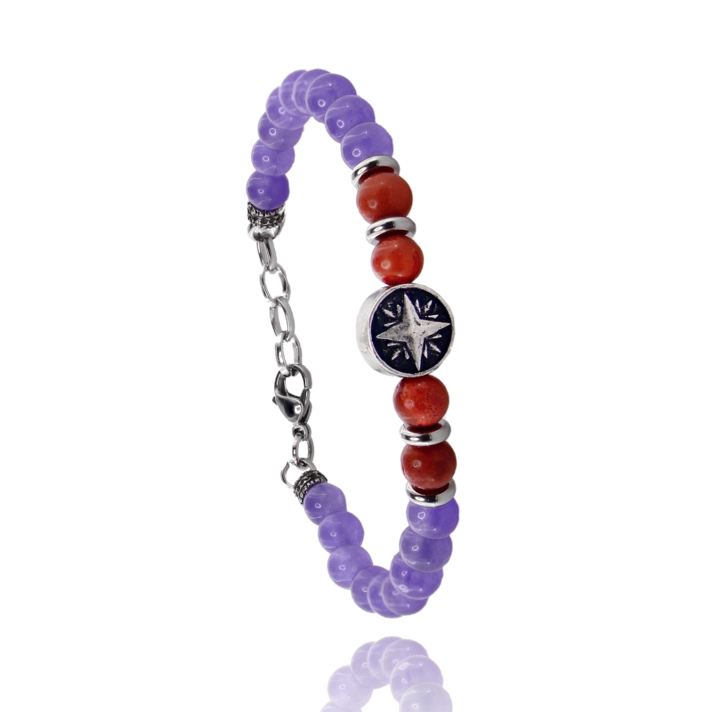 BRACCIALE CON ROSA DEI VENTI IN ACCIAIO BRUNITO E PIETRE DURE ASSORTITE E CM 21