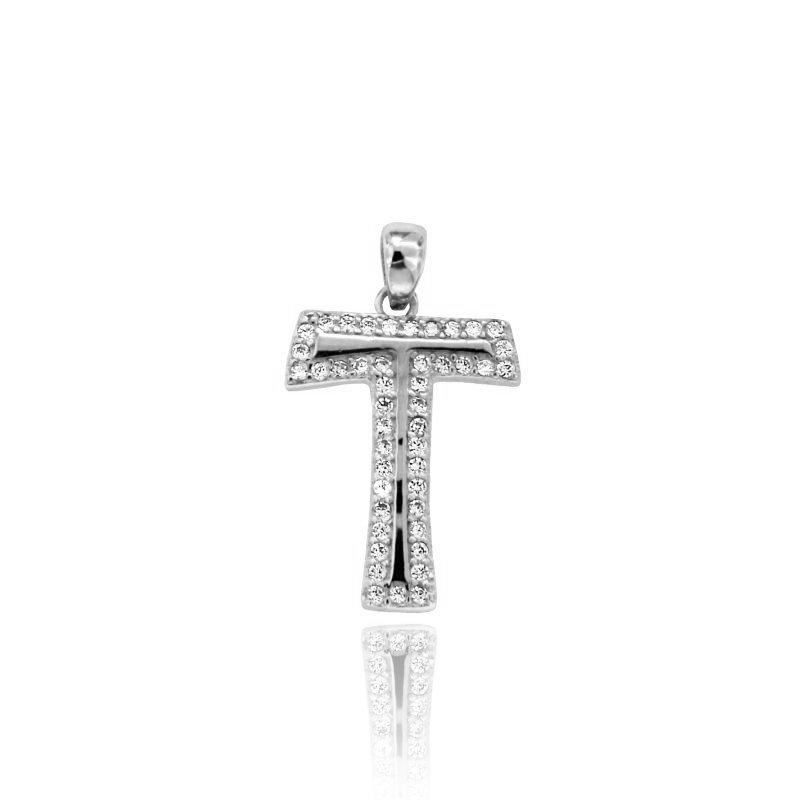 CIONDOLO CROCE TAO MM 20X14 IN ARGENTO RODIATO TIT 925‰ E ZIRCONI