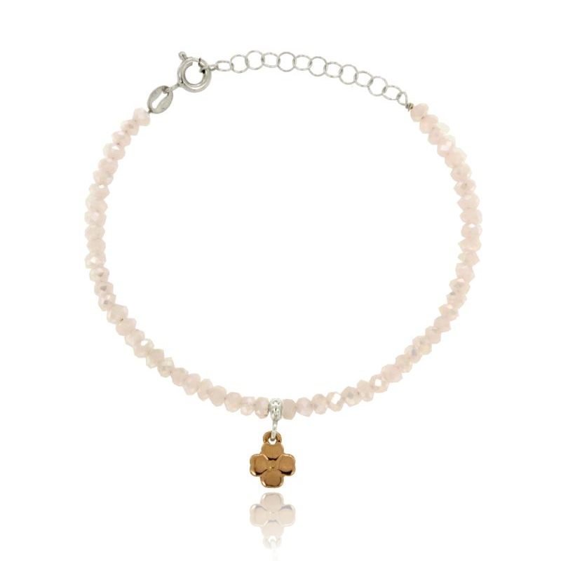 BRACCIALE CON PIETRE FACCETTATE E QUADRIFOGLIO IN ARGENTO BICOLORE TIT 925 CM 18